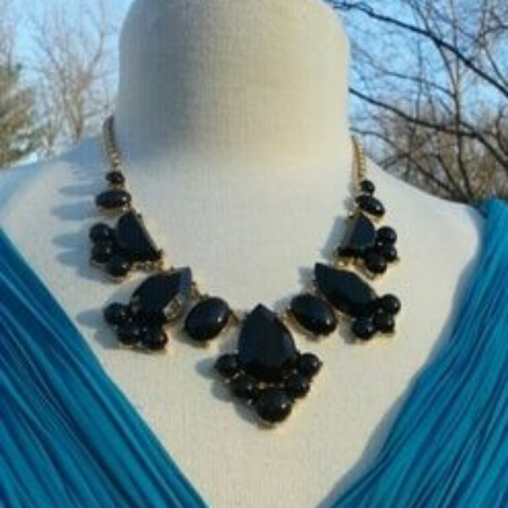 Kate Spade Daytripper Polished Black Gem statement gold plated necklace 16-20"